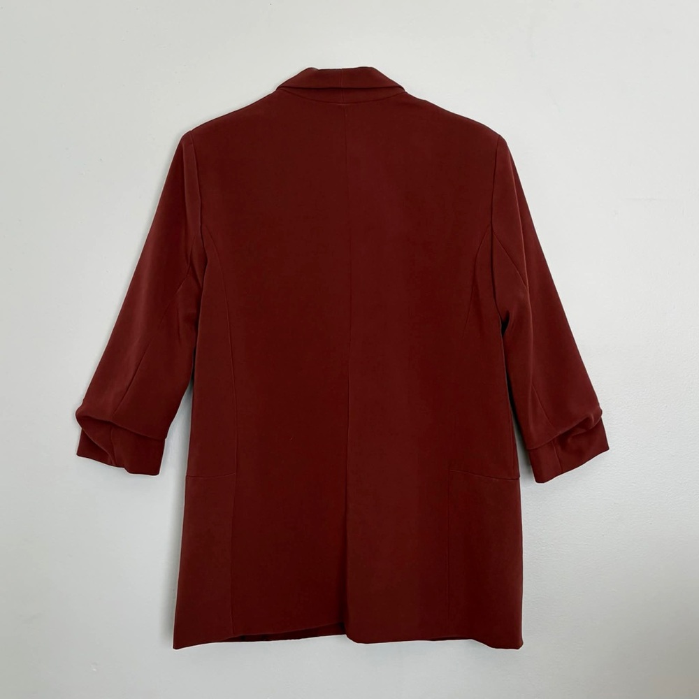 ONLY Tailoring Rust Burnt Orange Ruched Sleeve Open Front Blazer Terracotta Chic - Picture 4 of 5